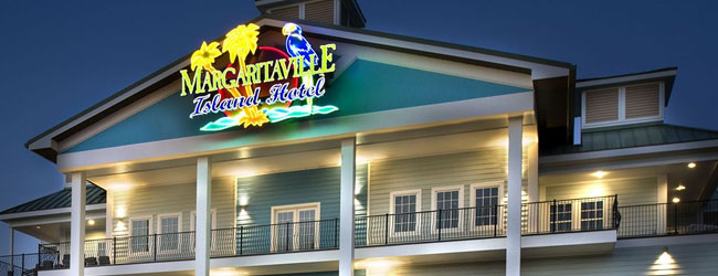View of the front of the Margaritaville Hotel in The Island Complex Pigeon Forge Wide