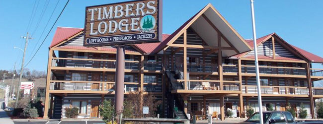 View of the the Entrance to Timbers Lodge in Pigeon Forge Wide