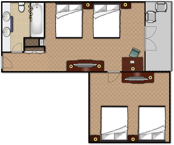 Floorplan of the 2 Bedroom Queen Suite at the Music Road Hotel