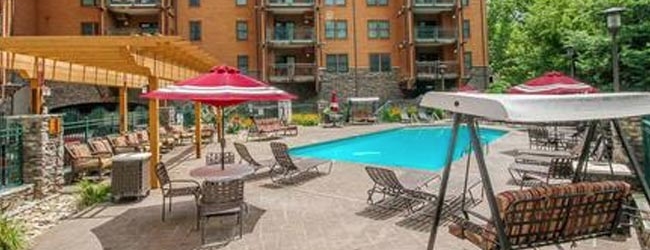 View of the Outdoor Pool at Baskins Creek Condos in Pigeon Forge Tn wide