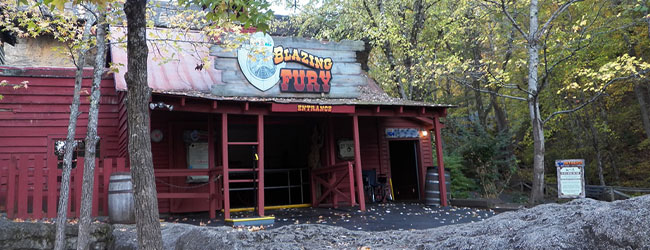 View of the Blazing Fury Entrance to the Indoor Roller Coaster in Dollywood wide