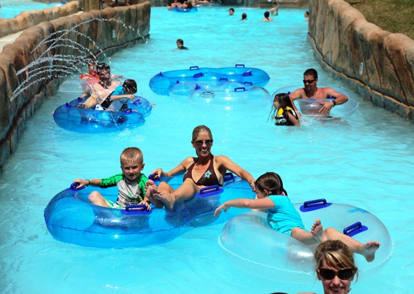 The wide Lazy River Catalookchee Creek Adventure River at the Outdoor Waterpark Wilderness at the Smokies