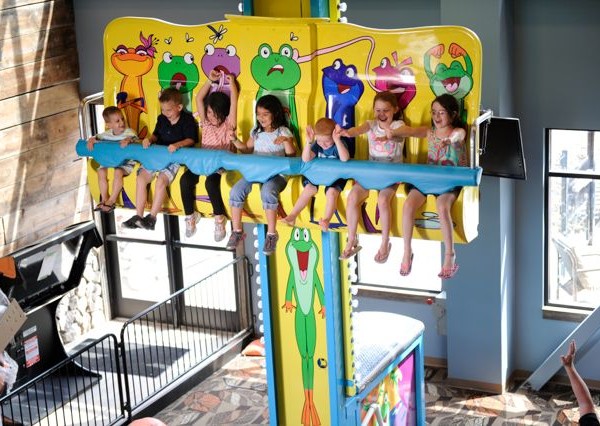 Ride up and down this 25 foot drop ride Daredevils Drop at the Adventure Forest