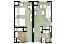 Floorplan of the DreamMore Resort Reunion Queen Suite