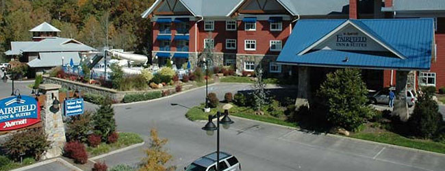 Location of the Outdoor Swimming Pool and Water Slide at the Fairfield Inn and Suites in Gatlinburg wide