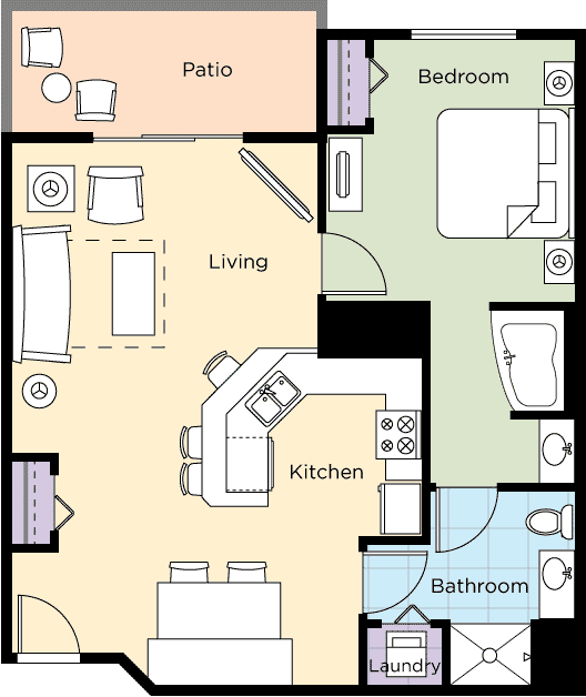 Floorplan of the 1 Bedroom Condo at the Wyndham Great Smokies Lodge