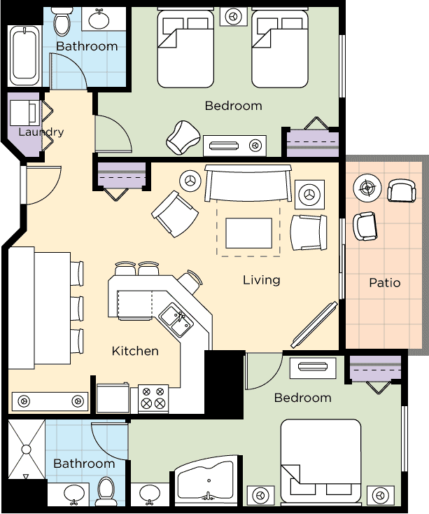 Floorplan of the 2 Bedroom Condo at the Wyndham Great Smokies Lodge