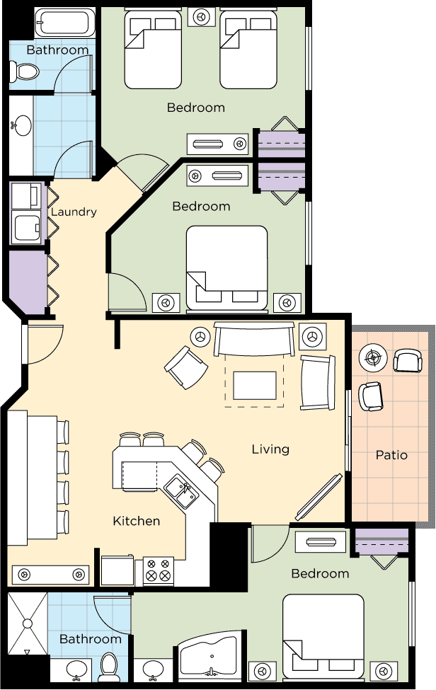 Floorplan of the 3 Bedroom Condo at the Wyndham Great Smokies Lodge