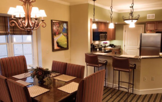 View of the Kitchen with Granite Counter-tops and Stainless Steel Appliances at the Riverstone Resort in Pigeon Forge Tn