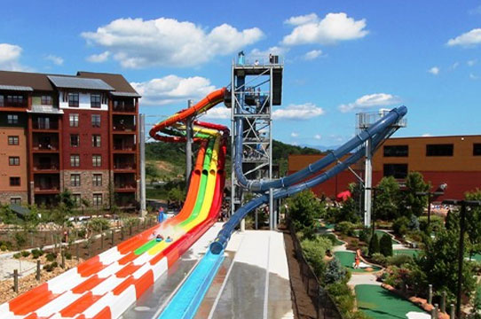 Take the plunge down 66 feet and near vertical loop on the Wild Vortex Wilderness at the Smokies Outdoor Waterpark