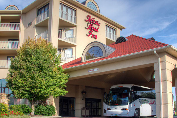 View of the Entrance to the Music Road Hotel in Pigeon Forge