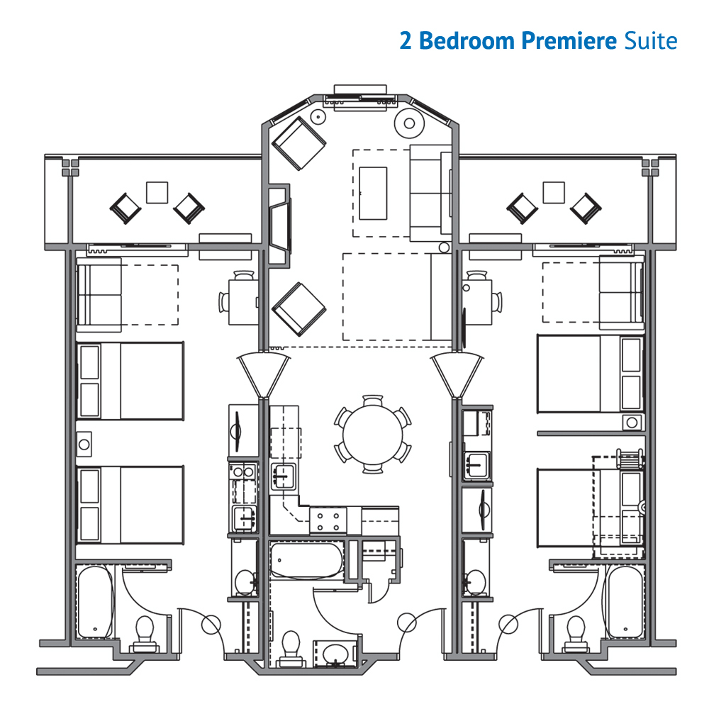 Floorplan of the 2 Bedroom Premier Suite at the River Lodge