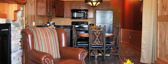 View of the River Lodge Family Suite Living Space and Kitchen at the Wilderness at the Smokies Resort Wide