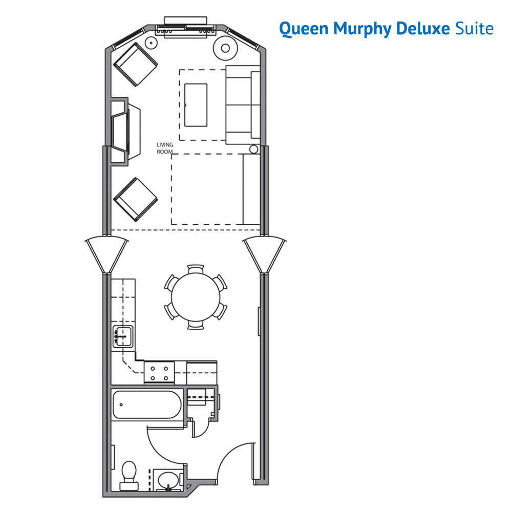 Floorplan of the Queen Murphy Bed Suite at the Wilderness at the Smokies Resort River Lodge