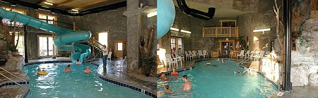 View of the Large Indoor Pool with Water Slide at the Riverchase Motel in Pigeon Forge Wide