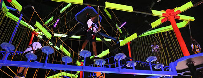 Glow in the Dark Ropes Course at the Wonderworks Indoor Amusement Park in Pigeon Forge