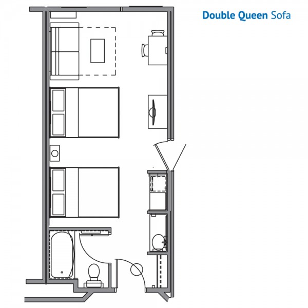 Floorplan of the Double Queen Sofa Room at the Stone Hill Lodge