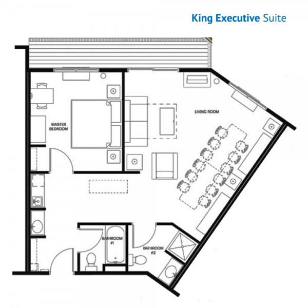 Floorplan of the King Executive Suite with Sleeper Sofa, Balcony at the Stone Hill Lodge