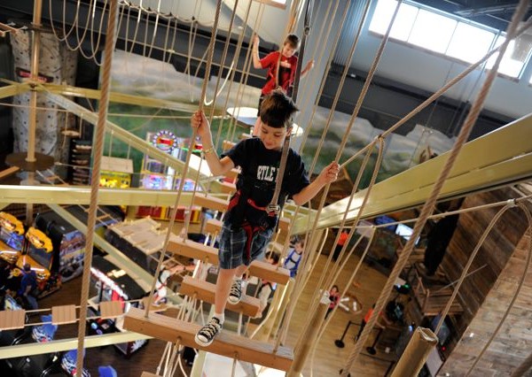 Ropes Course the Tree Top Towers will strap you in and let you have fun at Wilderness at the Smokies