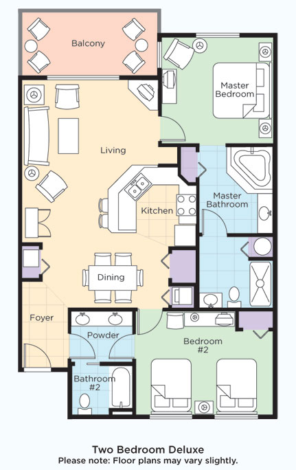 Floorplan of the Two Bedroom Condo at the Wyndham Smoky Mountains