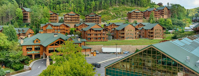 View of the the main Westgate Smoky Mountain Resort entrance and suites wide