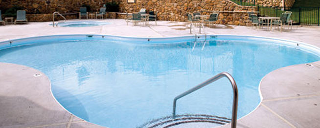 A View of the Outdoor Pools at the Check in location of the Wyndham Smoky Mountains wide