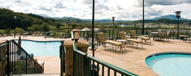 View of the Outdoor Pool on multiple levels at the Wyndham Smoky Mountains wide